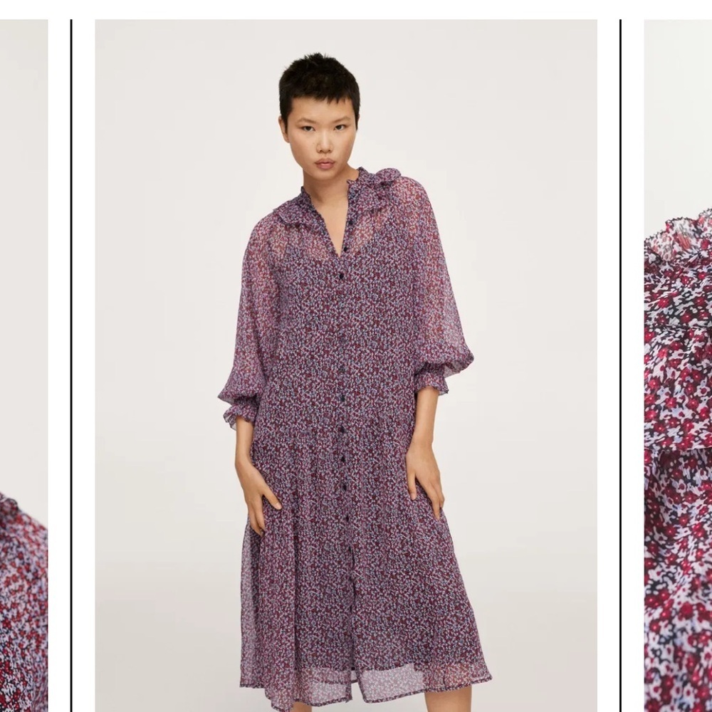 Mango Long Sleeve Dress in Red & Black Floral 🐦‍⬛